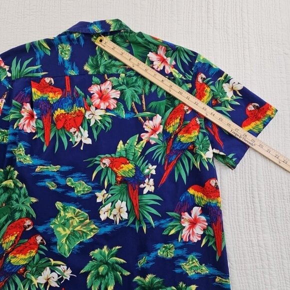 Royal Creations Hawaiian Shirt Men's XL Royal Blue Parrots Made in Hawaii EUC LN - Picture 11 of 13